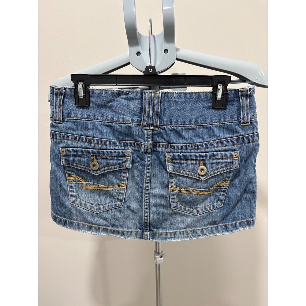 American Eagle Y2K Vintage Micro Mini Skirt Flap Pocket Emrboidered Denim Jean 6